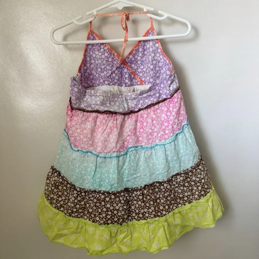 Children’s Place Sundress Girls 5/6 Colorful Patchwork Halter Tiered Boho Cute - Picture 2 of 9